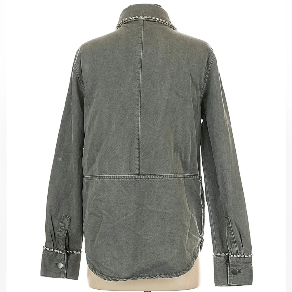 Zara Gray Denim Utility Jacket Studded Embellished Chore Jacket Crystal Detail - Picture 3 of 6